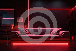 Futuristic Red Neon Living Room