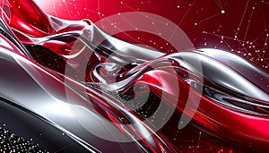 Futuristic Red and Silver Liquid Metal Waves