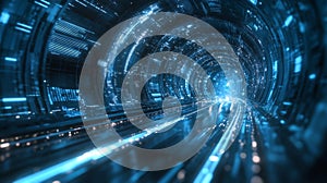 Futuristic Rendering of Lithium Niobate Based Waveguide Tunnel Scene