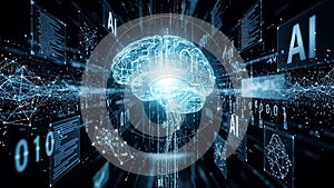 Futuristic AI Brain with Code and Data Visualization