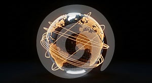 Abstract global data network displayed on a glowing digital Earth globe for future technology concepts.