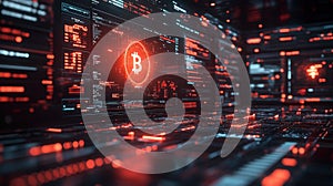 Bitcoin symbol in glowing digital network