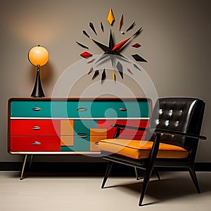 Futuristic Retro Clock: A Vibrant Mid-century Interior Accent