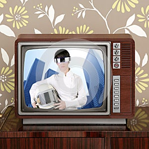 Futuristic retro contrast vintage tv future woman