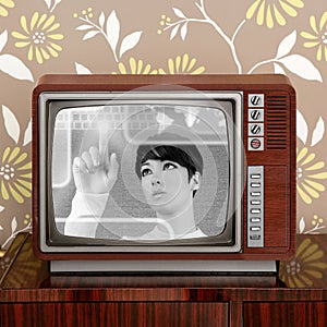 Futuristic retro contrast vintage tv future woman