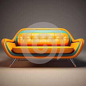 Futuristic Retro Sofa Set In Orange And Turquoise Leather