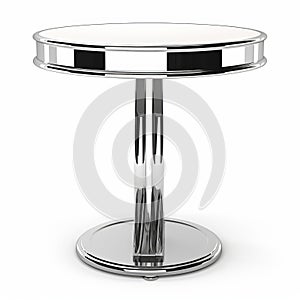 Futuristic Retro Steel Side Table On White Background