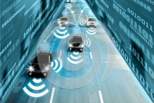 Futuristic road genius intelligent self driving smart cars,Artificial Intelligence system,sensing and wireless network