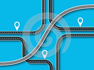 Futuristic road map background. GPS navigation banner. Winding road infographic template. Road trip and Journey route. EPS 10