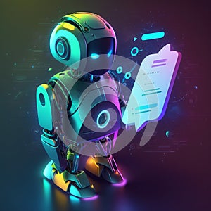 Futuristic robot with AI. Concept of chatbot with artificial intelligence, communication, auto reply, voice recognition or machine