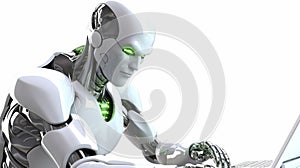 Futuristic Robot Android Working on Computer Machine AI Generated