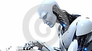 Futuristic Robot Android Working on Computer Machine AI Generated