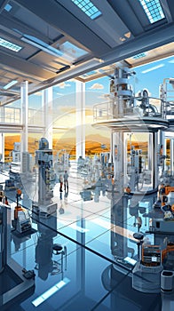 Futuristic Robot Arm Assembling Circuit Boards in High-Tech Lab