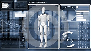 Futuristic robot, artificial intelligence CGI big data analytics and programming