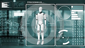 Futuristic robot, artificial intelligence CGI big data analytics and programming
