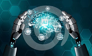 Futuristic robot artificial intelligence concept.