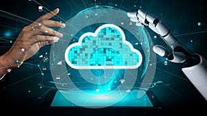 Futuristic robot artificial intelligence enlightening AI technology concept