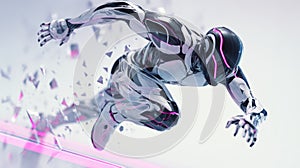 Futuristic Robot Breaking Through Wall in Dynamic Motion