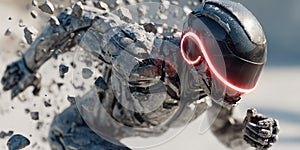 Futuristic Robot Breaking Through Wall in Dynamic Motion
