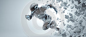 Futuristic Robot Breaking Through Wall in Dynamic Motion