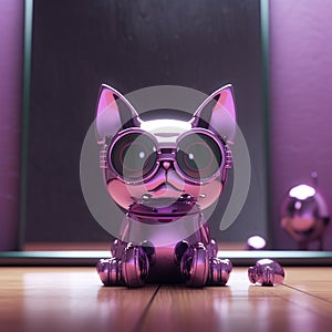 A futuristic robot cat with metallic design. photo
