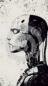 Futuristic robot character in profile view