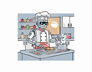 futuristic robot chef making pancakes