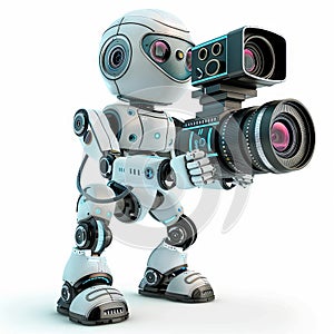 futuristic robot with cine camera, human replacement, generative AI