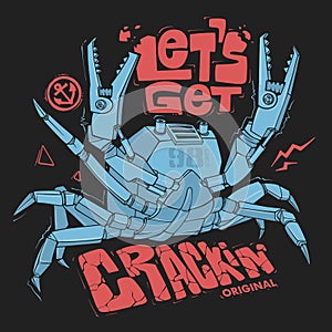 Futuristic robot crab. T-shirt print design