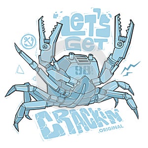 Futuristic robot crab. T-shirt print design vector