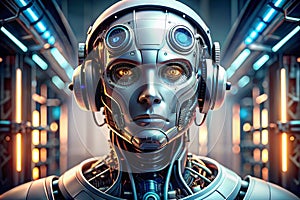 Futuristic Robot. Cybernetic Robot Head. Futuristic Robot Head