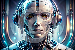 Futuristic Robot. Cybernetic Robot Head. Futuristic Robot Head