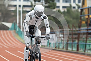 Futuristic Robot Cycling on Track