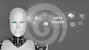 Futuristic Robot with Data Driven Concept Illustrating Advanced Technology and Innovation in Artificial Intelligence and