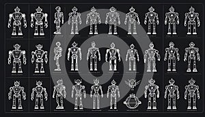 Futuristic Robot Design Variations â Blueprint Line Art Collection photo