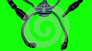 Futuristic robot dron with tentacles. Future concept. Animation. Green screen