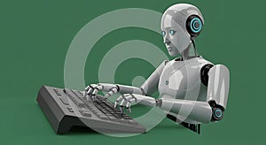 Humanoid AI Robot Typing on Keyboard