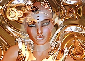 A Futuristic Robot Girl in Gold.