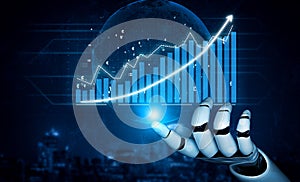 Futuristic Robot Hand Displaying Data Visualization and Growth Chart in Digital Environment Impute