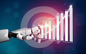 Futuristic Robot Hand Interacting with Data Graph for Artificial Intelligence Financial Analysis and Growth