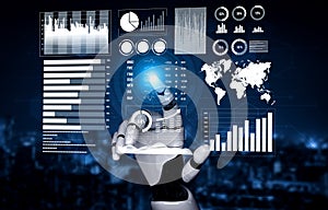 Futuristic Robot Hand Interacting with Digital Data and Analytics Interface in a Modern Technology Setting Impute