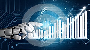 Futuristic Robot Hand Interacting with Digital Graphs and Data Visualizations in a High-Tech Environment Copula