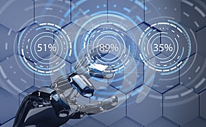 Futuristic robot hand pointing on loading circle ring. 3d rendering.