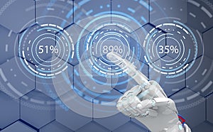 Futuristic robot hand pointing on loading circle ring. 3d rendering.