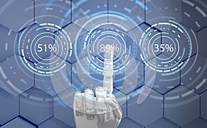 Futuristic robot hand pointing on loading circle ring. 3d rendering.