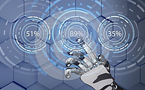 Futuristic robot hand pointing on loading circle ring. 3d rendering.