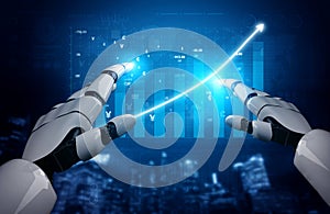Futuristic Robot Hands Analyzing Financial Data with Digital Graphs and Charts in a Tech Environment Impute