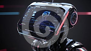 Futuristic robot interface displaying advanced technology and data visuals