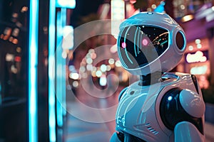 Futuristic Robot in Neon-Lit Cityscape