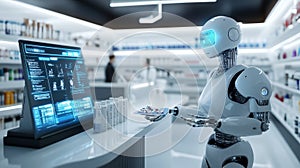 Futuristic Robot Pharmacy with Advanced Robotic Dispensing System